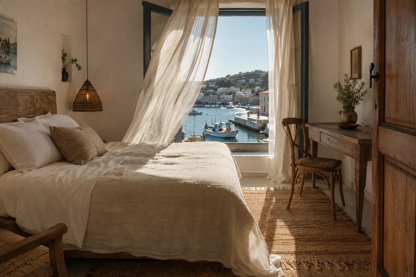 Bright bedroom in a small coastal guesthouse