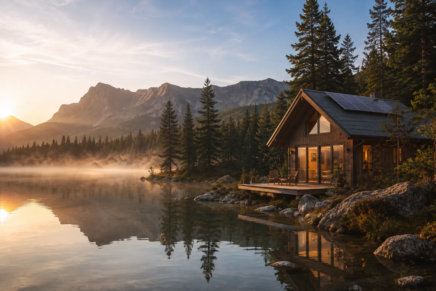Timber cabin among trees at a mountain lodge